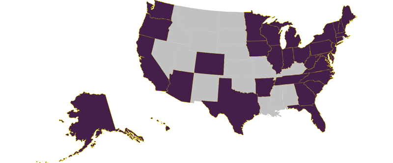 Map with States of Out of State Students Highlighted