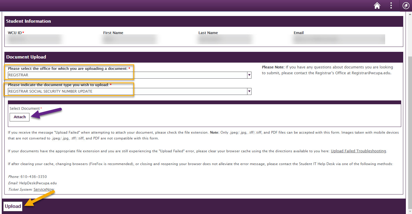 student document upload form