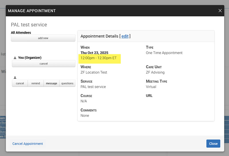 Editing a Student's Appointment in Navigate 5