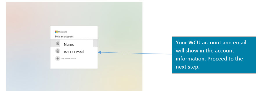 Syncing your WCU Outlook Calendar with Navigate 4 - Your WCU account and email will show in the account information. Proceed to the next step.