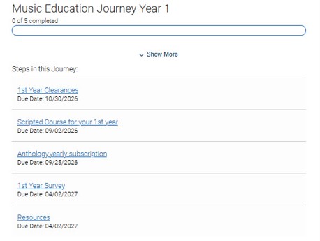 Screenshot of Music Education Journey Year 1 steps