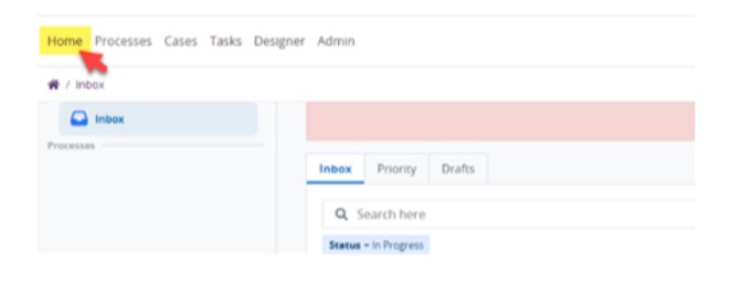 Home button highlighted as first item in top menu bar