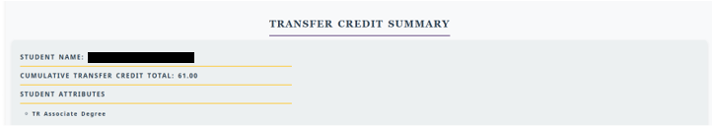 Transfer Credit Summary screenshot