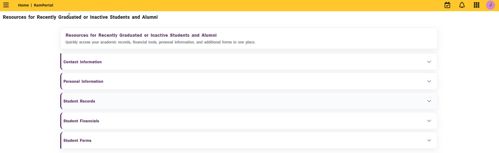 Student Resource landing page