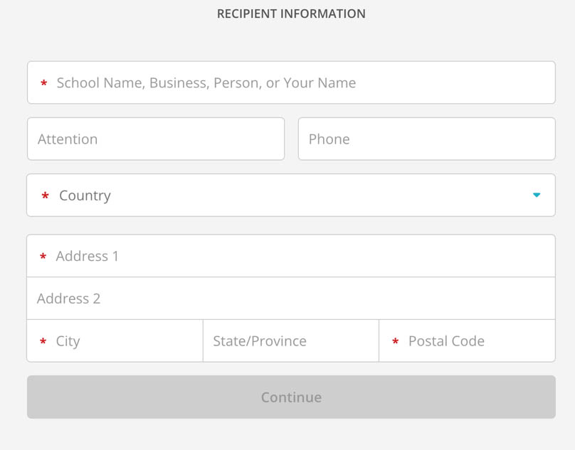 Recipient Information screen
