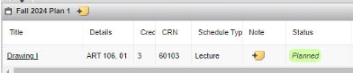 Course Status showing Planned