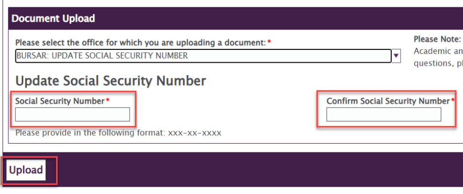 Document upload SSN box