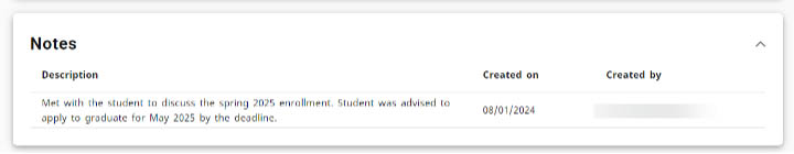 Example of the Notes Section at the bottom of the Degree Audit.