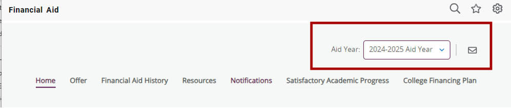 Financial Aid Year selection