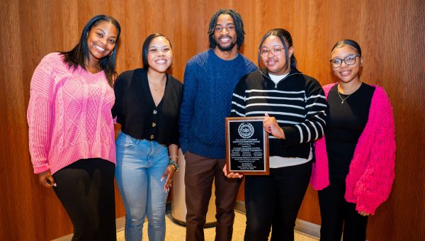 Future Teachers United members (L-R) Alexis Crawford, Sierra Boatwright, Ronnell Williams, Madison Peacock, and Aaliyah Wood. Missing from the photo: Myasija Rivera, Ariana Dacre, Selina Finkelstein, and Nyla Mitchell.