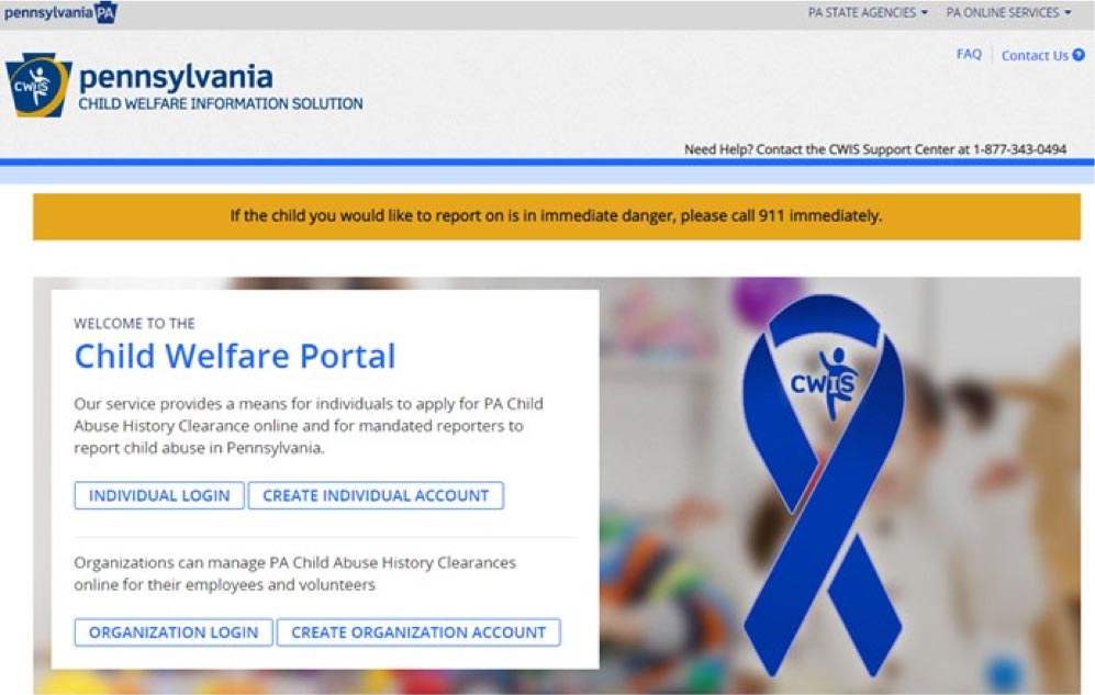 child welfare portal opening screen