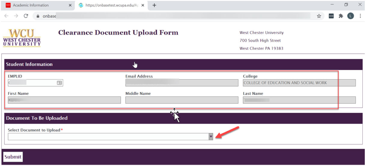 Clearance document upload form