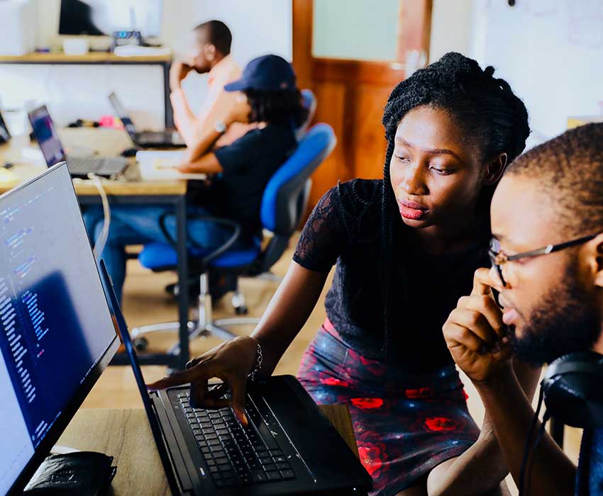 Students working on computer