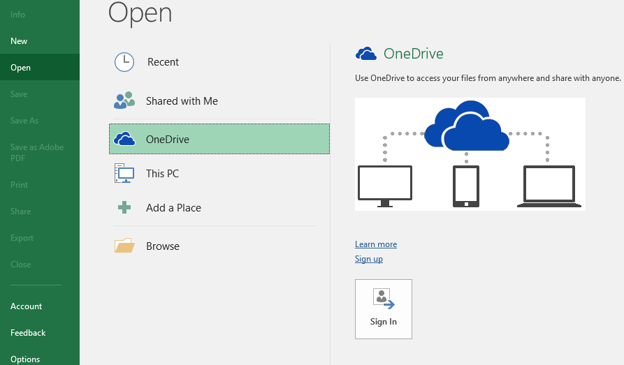 Example of Settings of O365 Excel